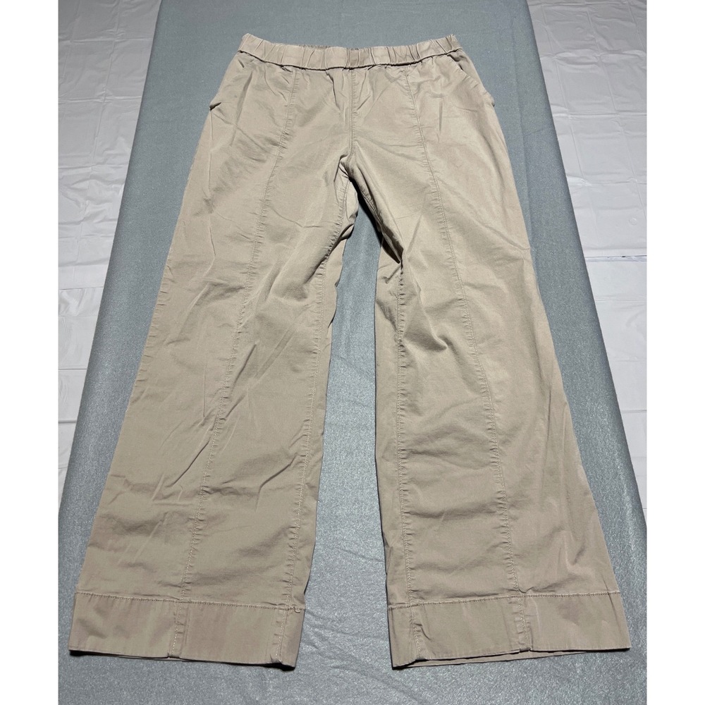 Duluth Trading Co Tan Wide Leg Elastic Waist Cotton Stretch Pants 14 Short 91406